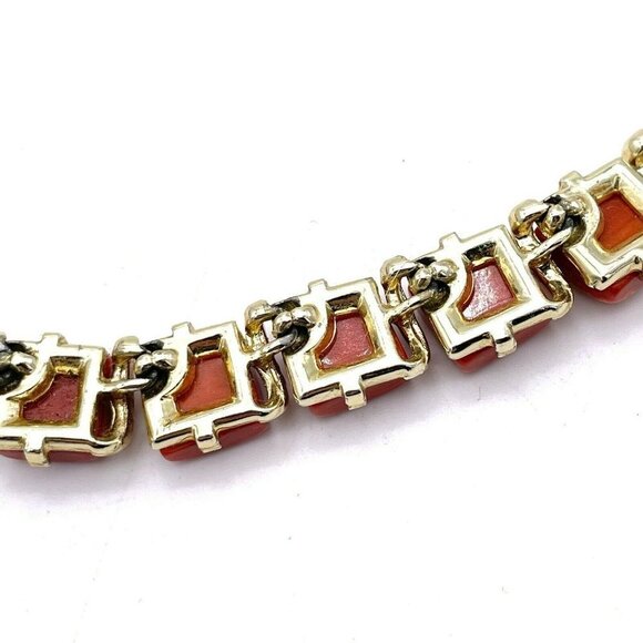Coro Vintage Women's Orange Square Necklace Gold Tone Chain - Picture 10 of 11